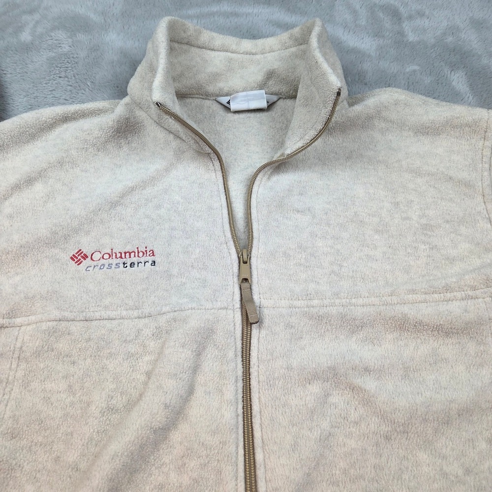 Columbia Fleece Jacket Mens L Crossterra Full Zip Mock Neck Cream Beige Outdoors